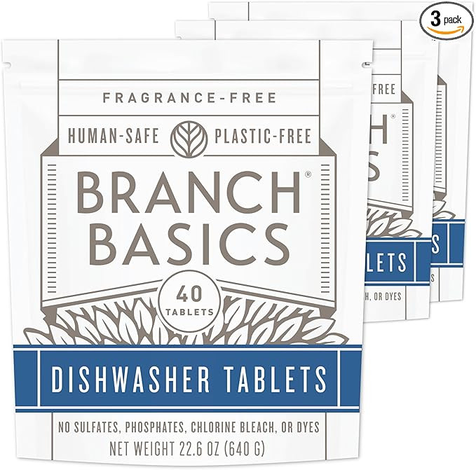 Branch Basics Dishwasher Tablets – 40 Ct, 3 Pack | Plastic-Free, Fragrance-Free, Human-Safe | D... | Amazon (US)