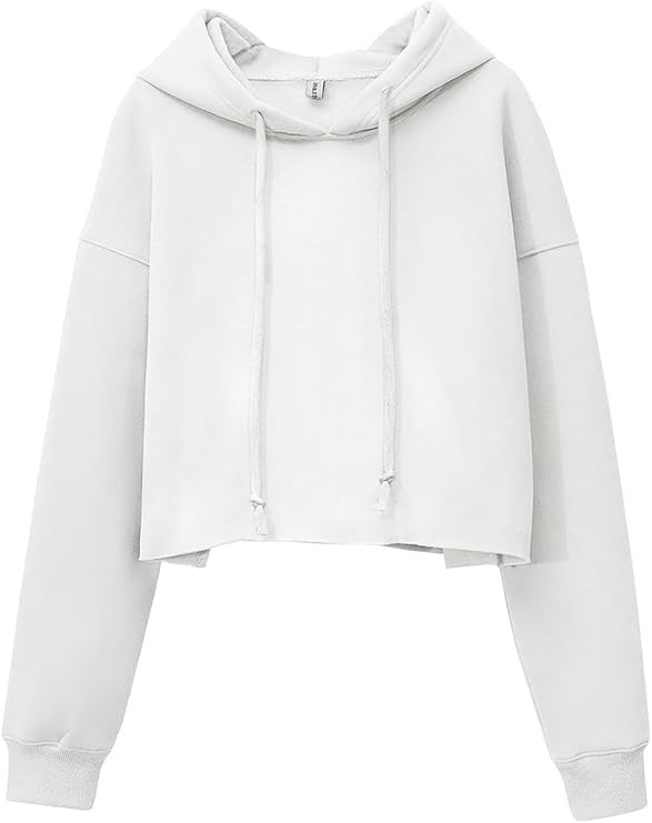 Women's 2024 Drop Shoulder Cropped Hoodie Long Sleeves with Drawstring Crop Tops Sweatshirt | Amazon (US)