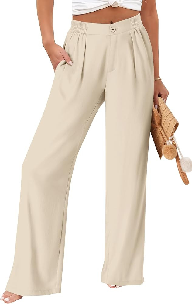 TOPYOGAS Womens Summer Linen Boho Wide Leg Casual Pants Palazzo Button High Waist Lounge Travel V... | Amazon (US)