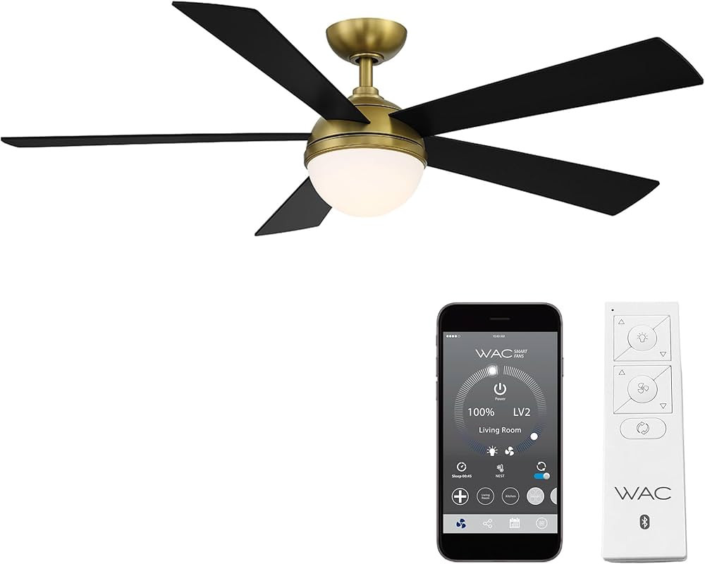 WAC Smart Fans Eclipse Indoor and Outdoor 5-Blade Smart Home Ceiling Fan 54in Satin Brass Matte B... | Amazon (US)