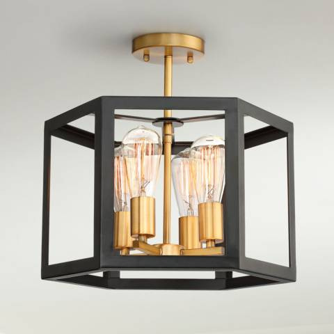 Possini Euro Beni 16" Wide Bronze and Gold 4-Light Ceiling Light | LampsPlus.com