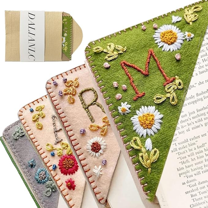 Dalianlc 26 Letters Personalized Hand Embroidered Corner Bookmark Cute Flower Embroidery Corner B... | Amazon (US)