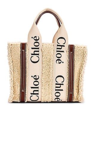 Chloe Small Woody Shearling Bag in Mild Beige | FWRD | FWRD 