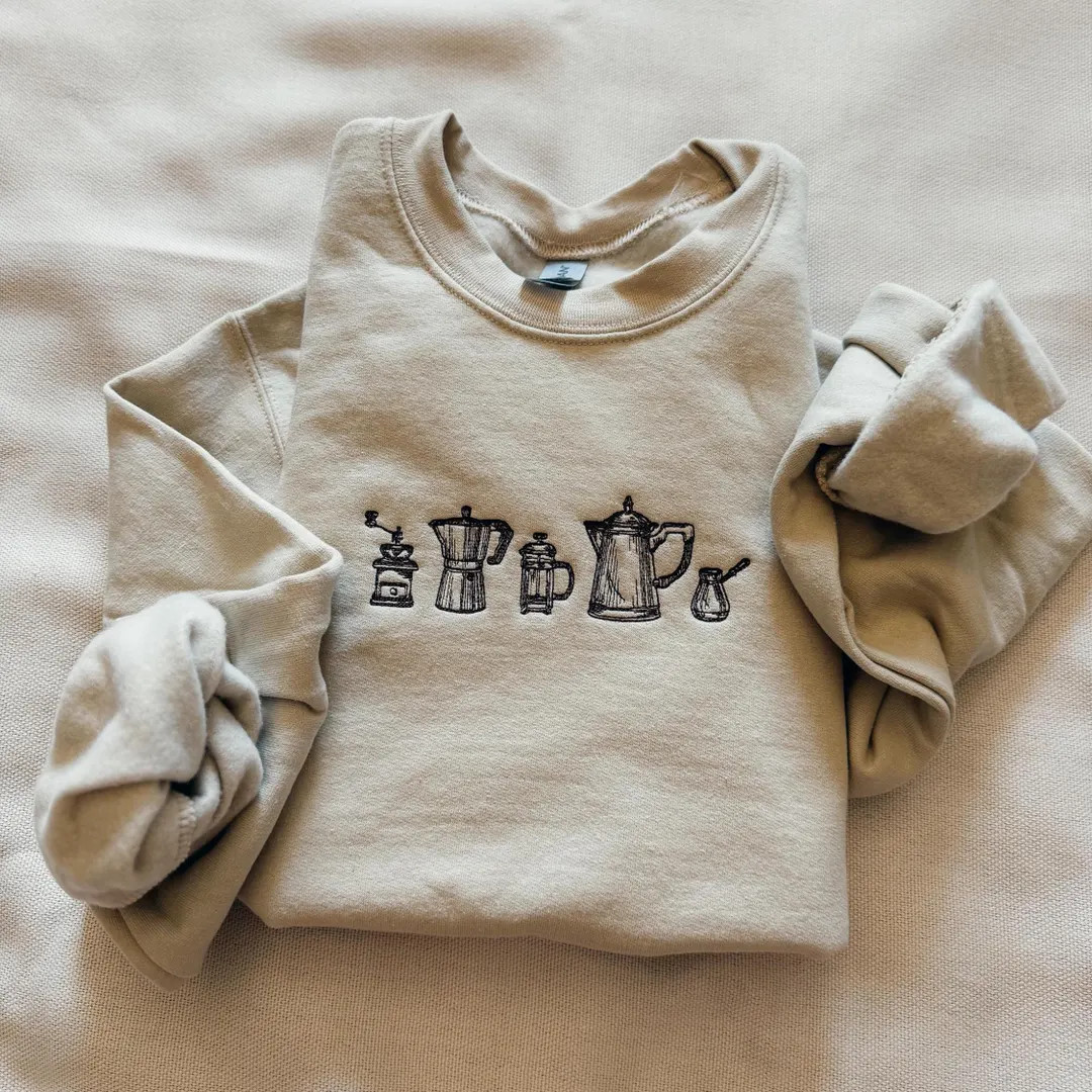 Embroidered Coffee Sweatshirt, Barista Embroidery Sweater - Etsy | Etsy (US)