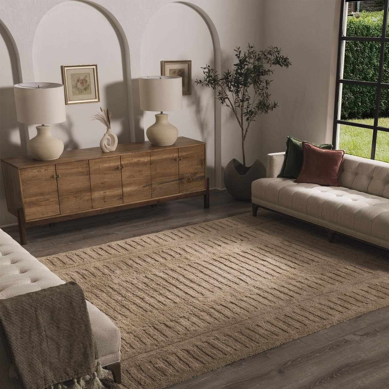 Hauteloom Cicily Natural Fiber Wool High Pile Area Rug - Machine Washable - Broken Striped Carpet... | Walmart (US)