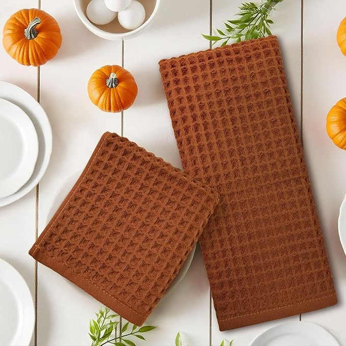 Jacquotha Waffle Hand Towels for Bathroom Kitchen 2-Piece (Rust) – Cotton Quick Dry, Super Soft... | Amazon (US)