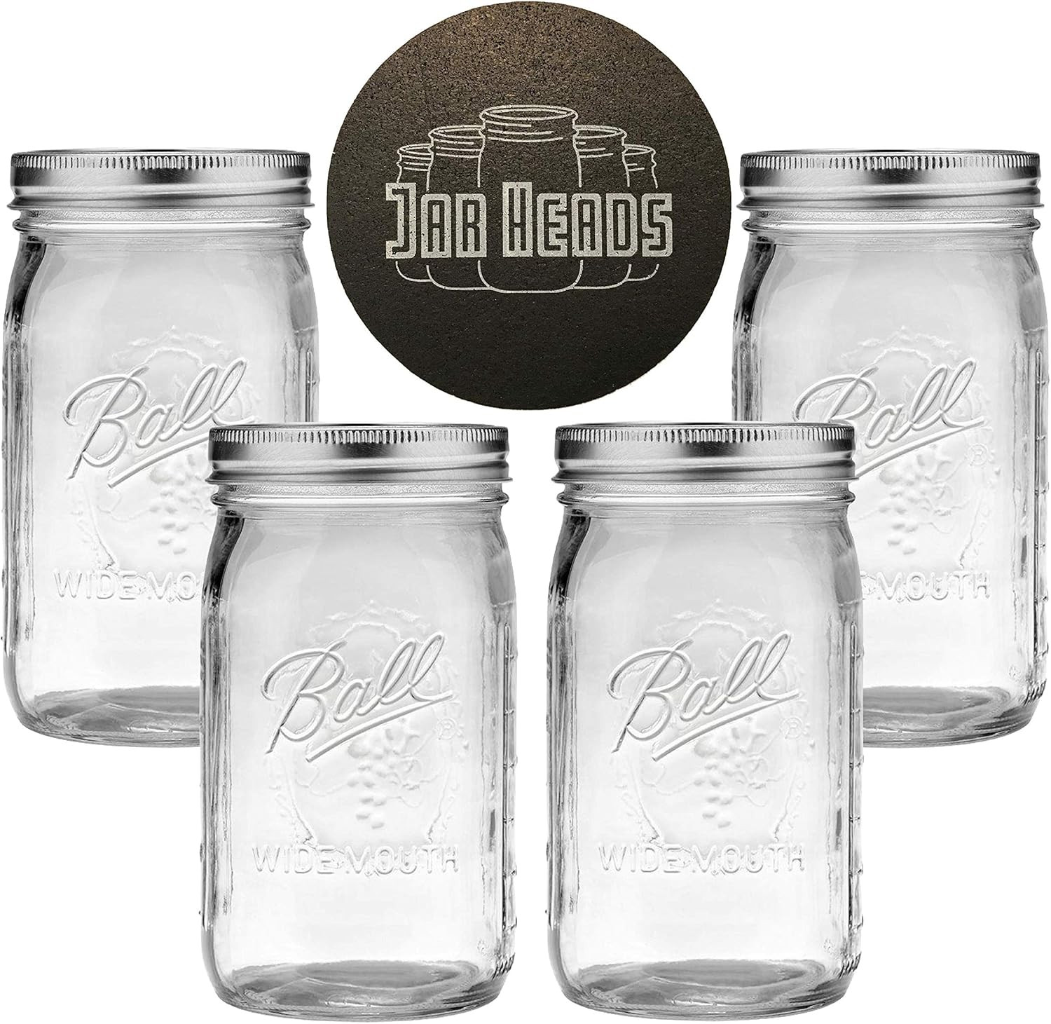 Ball Mason Jars Wide Mouth 32 oz Bundle with Non Slip Jar Opener- Set of 4 Quart Size Mason Jars ... | Amazon (US)