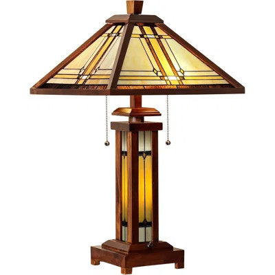 Tiffany-Style 3-Light Table Lamp, 15X15x26 Inches, Cream Antique Wood Base, Stained Glass | Wayfair North America