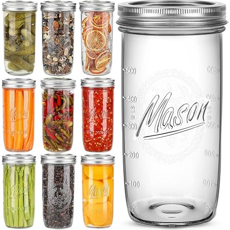 Mason Jars Wide Mouth 24oz, 6 pack Glass Pickle Canning Jars Food Storage With Airtight Mason Jar... | Amazon (US)