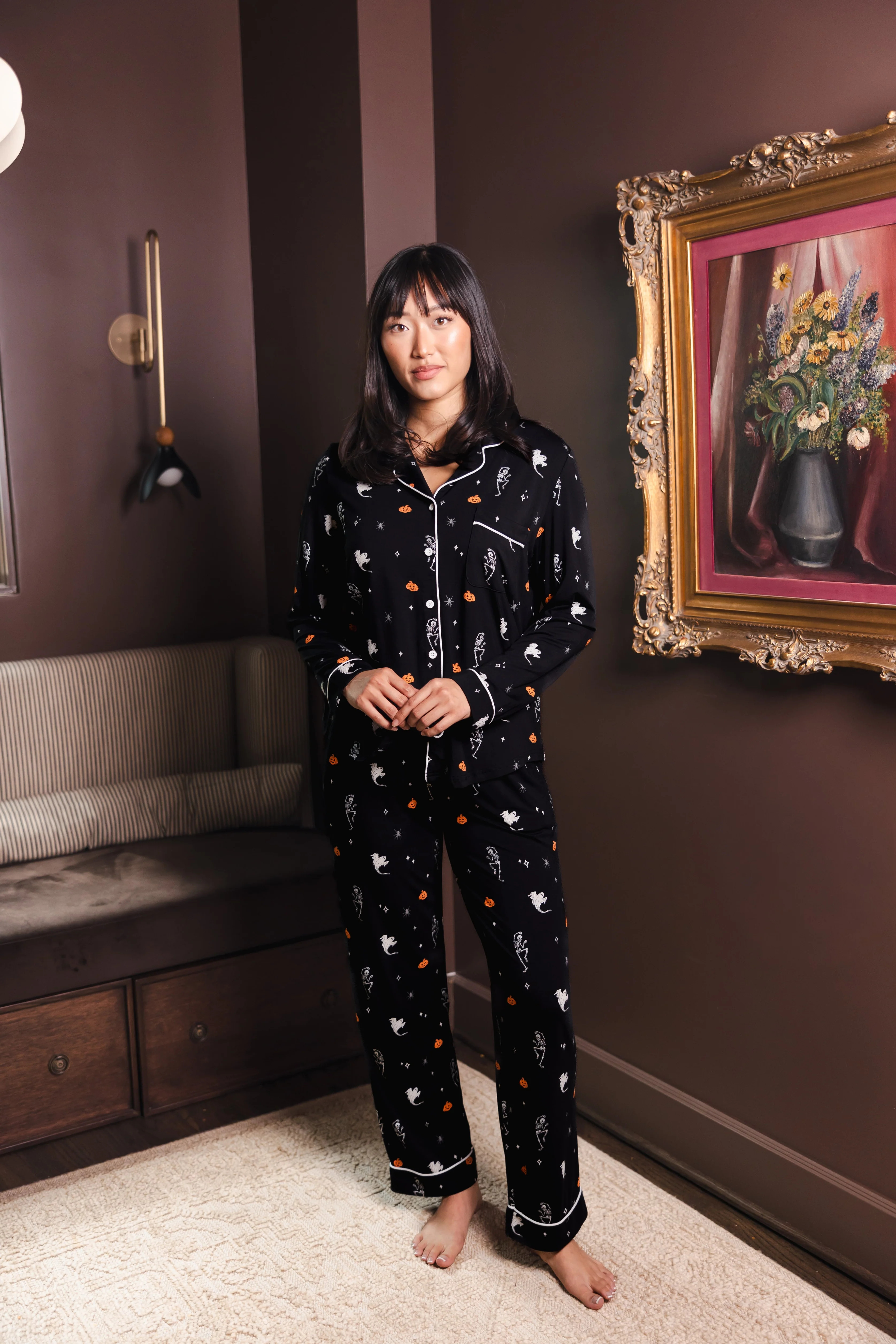 Long-Sleeved Women's Pajama Set in Halloween Friends | Kyte Living