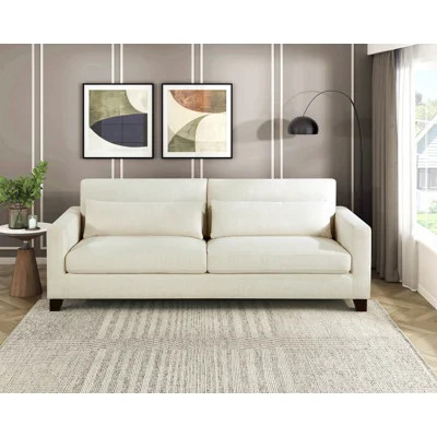 Ivory Fabric Upholstered Sofa With Pillows Cushion Seat And Back Modern Living Room Furniture 1Pc Solid Wood Legs | Wayfair North America