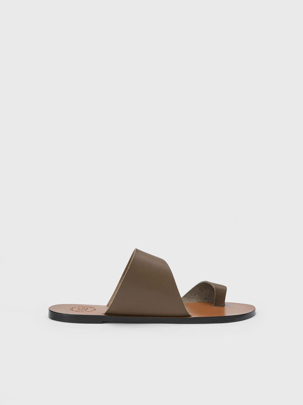 Centola Khaki Brown Leather Cutout sandals | ATP Atelier