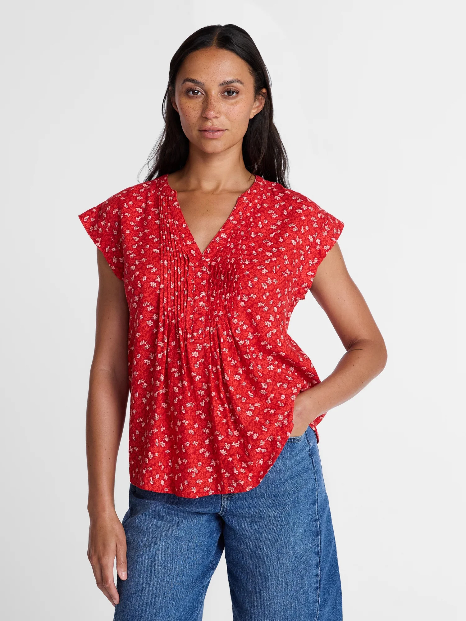 Time and Tru Women's Linen Pintuck Top, Sizes XS-XXXL - Walmart.com | Walmart (US)