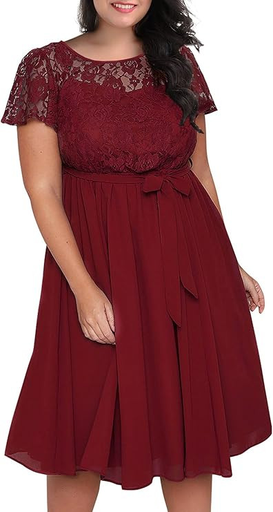 Nemidor Women's Scooped Neckline Floral lace Top Plus Size Cocktail Party Midi Dress | Amazon (US)