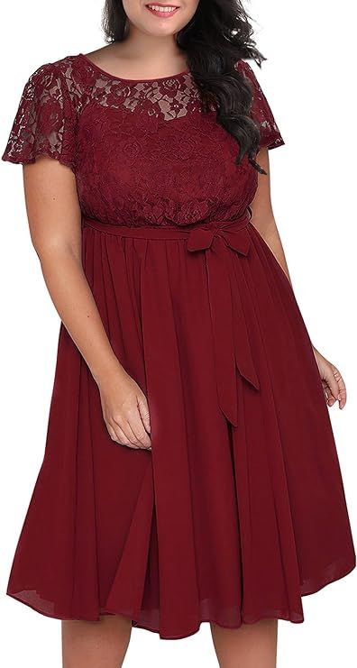Nemidor Women's Scooped Neckline Floral lace Top Plus Size Cocktail Party Midi Dress | Amazon (US)
