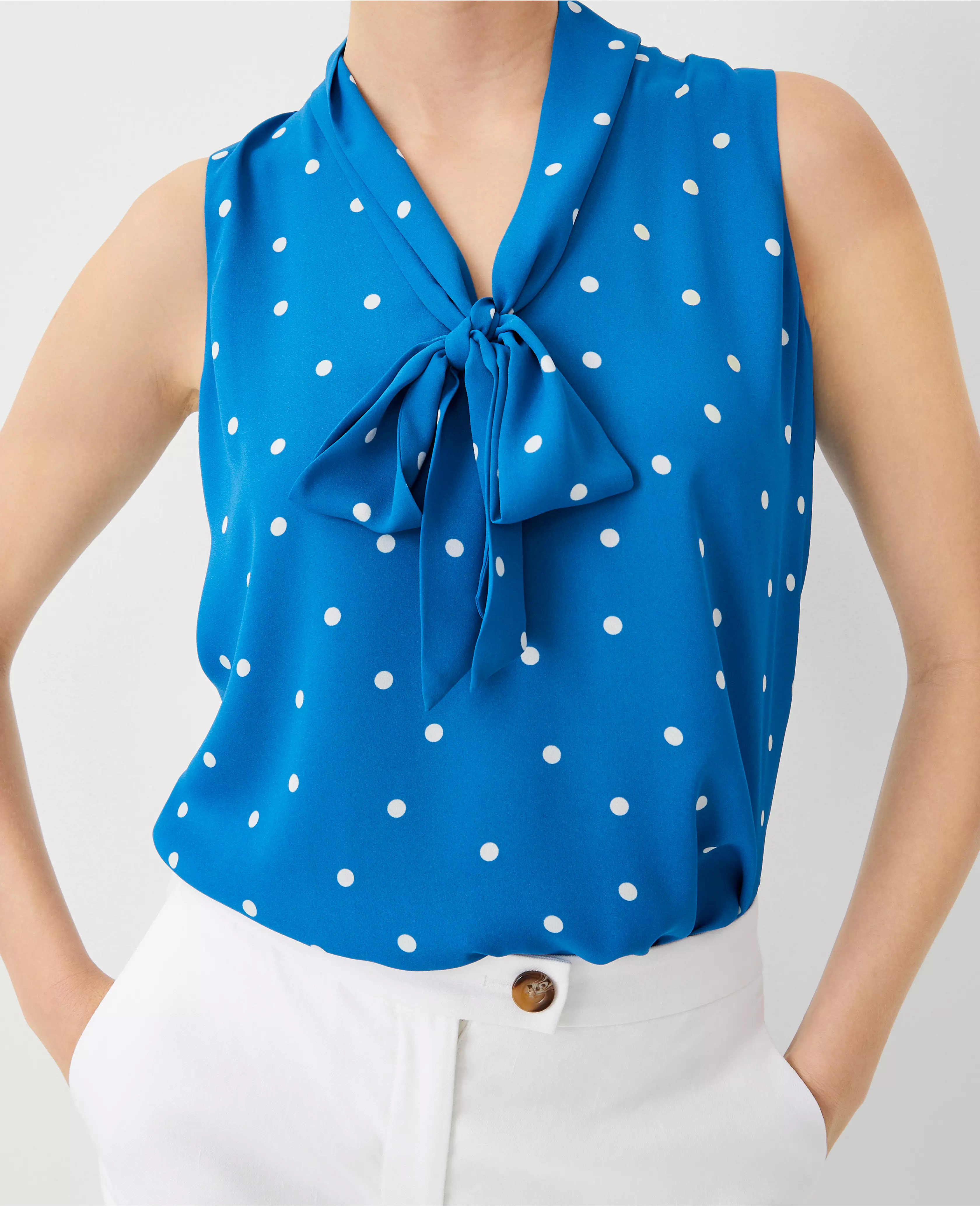 Dotted Bow Tie Neck Shell | Ann Taylor (US)