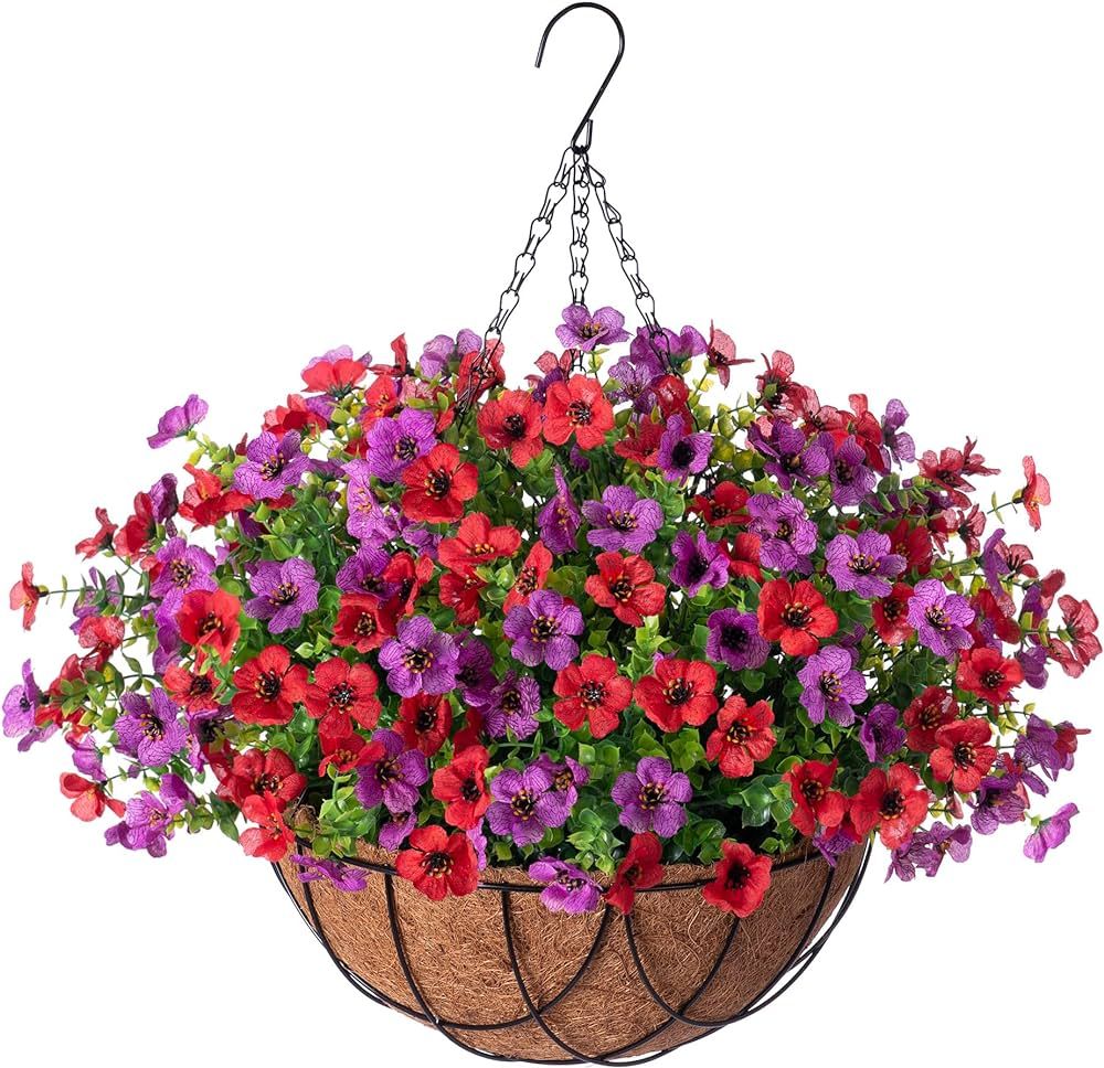 Artificial Silk Flowers Hanging Basket for Outdoor Indoor, Daisy with Eucalyptus Leaves Arrangeme... | Amazon (US)