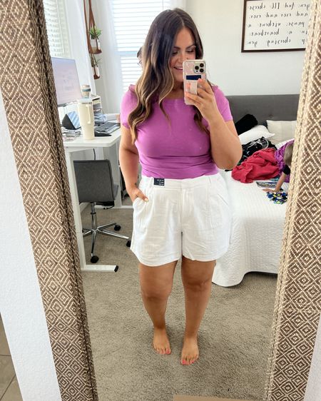 Abercrombie spring haul!!
Purple shirt, XL
White shorts, 33 (size up 1-2)
Black skort, XL
White skort, XL
Black linen shorts, Large (a little snug but will give)
Activewear dress (shorts with pockets underneath), XL

10/10 I love everything!! 

Spring clothes, spring outfits, shorts, midsize, size 12, size 14, summer outfits, travel outfit, vacation outfits 

#LTKMidsize #LTKSeasonal #LTKStyleTip