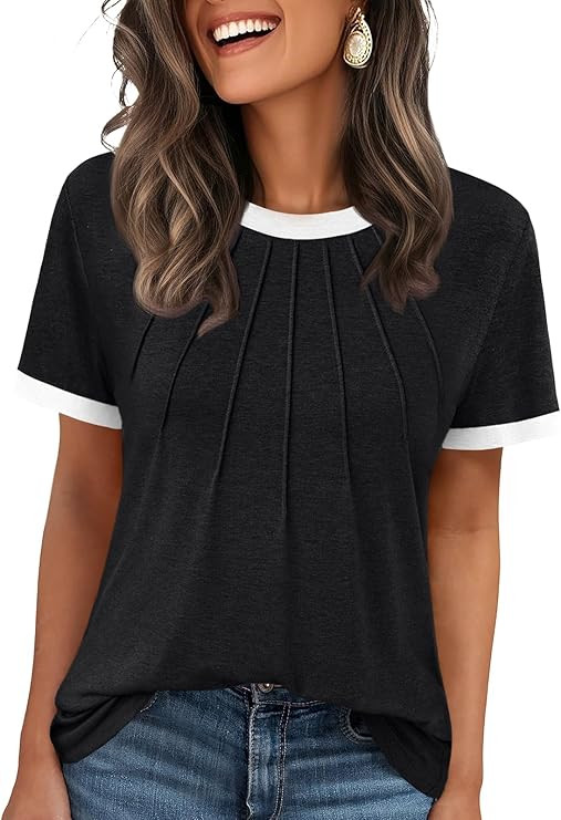 AUTOMET Womens Shirts Short Sleeve Tops Business Casual Tee Spring Summer Clothes Trendy Fashion ... | Amazon (US)
