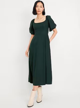 Fit and Flare Crepe Midi Dress | Old Navy (US)