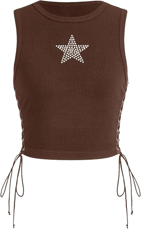 SOLY HUX Women's Tank Tops Y2K Sleeveless Ribbed Star Crop Tank Top Summer Going Out Tops | Amazon (US)