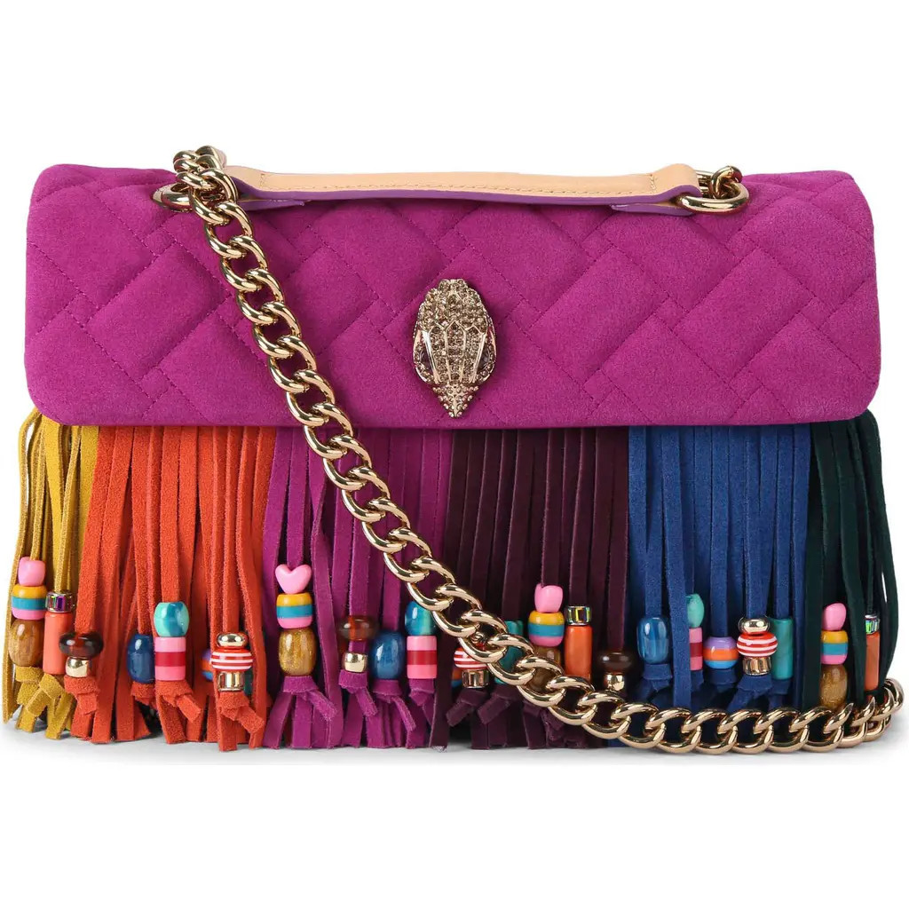 Kurt Geiger London Kensington Leather Fringe Crossbody Bag in Pink Multi at Nordstrom | Nordstrom