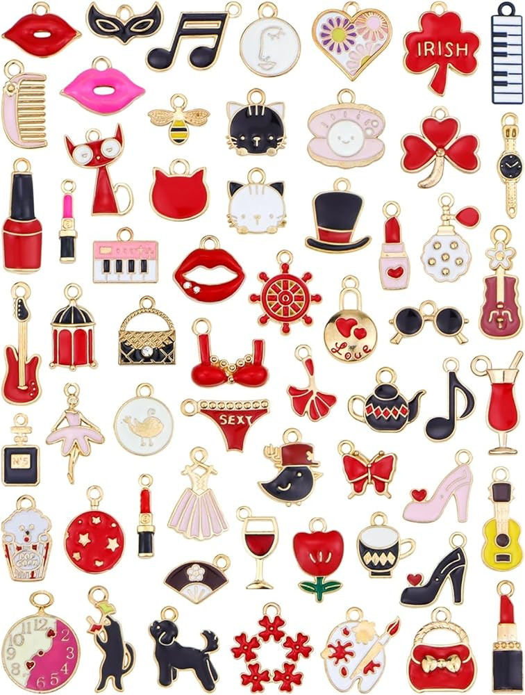 JIALEEY 60Pcs Assorted Gold Plated Enamel Lipstick Makeup Party Fashion Style Charm Pendant DIY f... | Amazon (US)