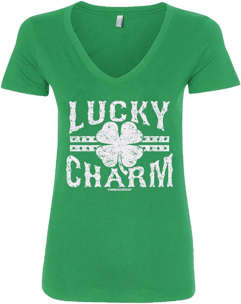 Threadrock Women's Lucky Charm V-Neck T-Shirt XL Kelly Green | Amazon (US)