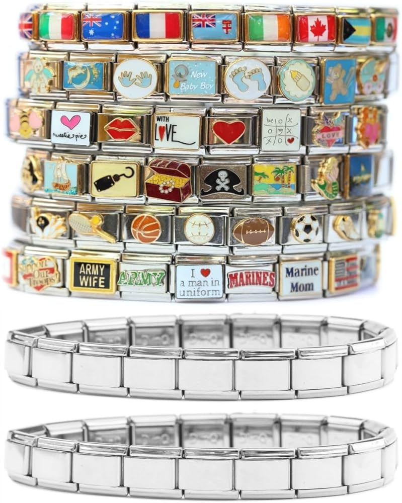 Two Starter Bracelets and 100 Assorted Italian Charms - 9mm Standard Size Jewelry | Amazon (US)