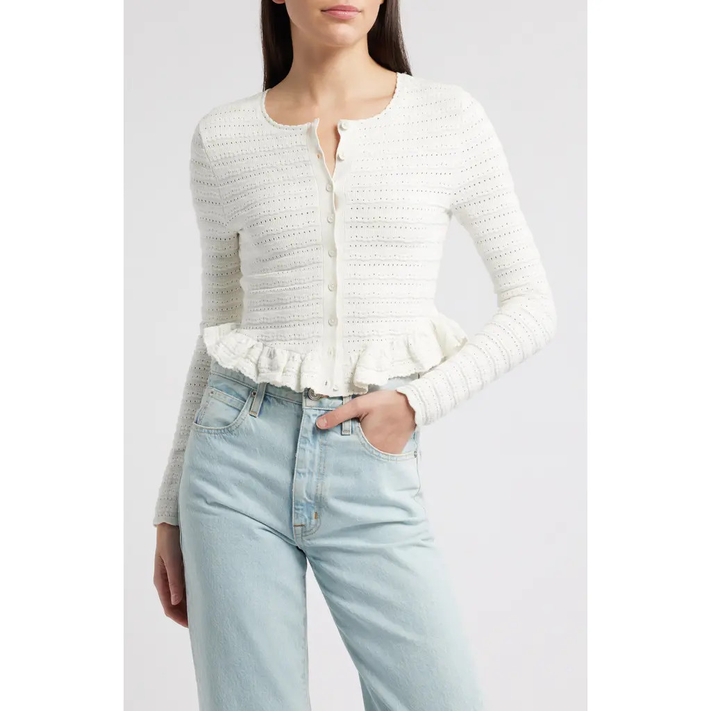 LoveShackFancy Rogan Pointelle Cardigan in Ivory at Nordstrom, Size Medium | Nordstrom
