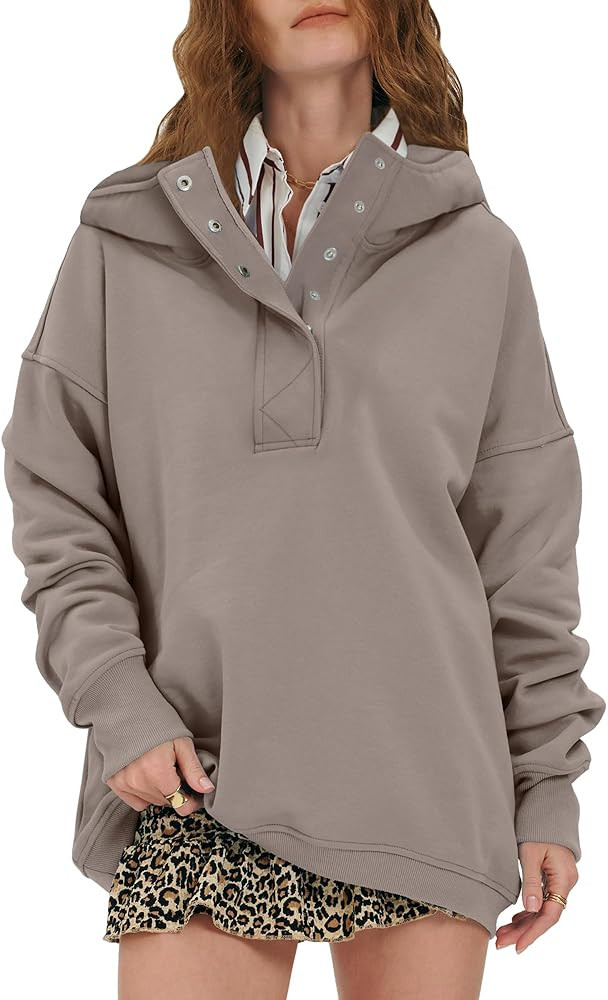 Locachy Womens Oversized Sweatshirt Hoodies Button Henley Neck Pullover Tops Fashion Outfits Clot... | Amazon (US)