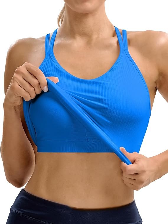MathCat Ribbed Workout Tank with Built in Bra, V Neck Crisscross Back Yoga Longline Top, Wirefree... | Amazon (US)