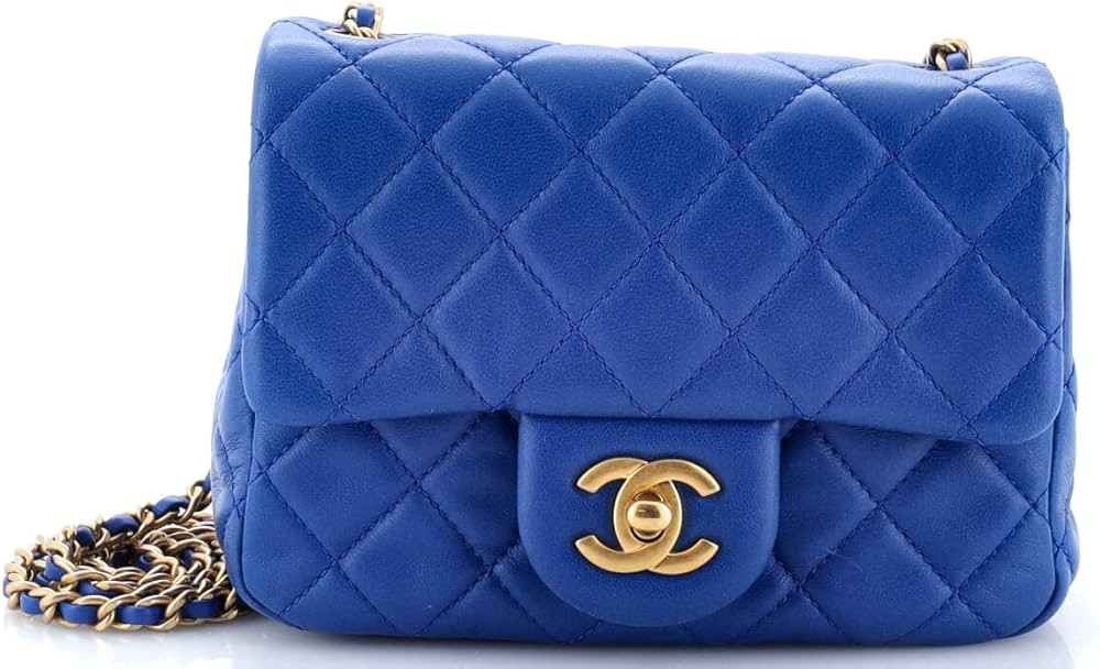 Amazon.com: Chanel, Pre-Loved Pearl Crush Square Flap Bag Quilted Lambskin Mini, Blue : Amazon Lu... | Amazon (US)
