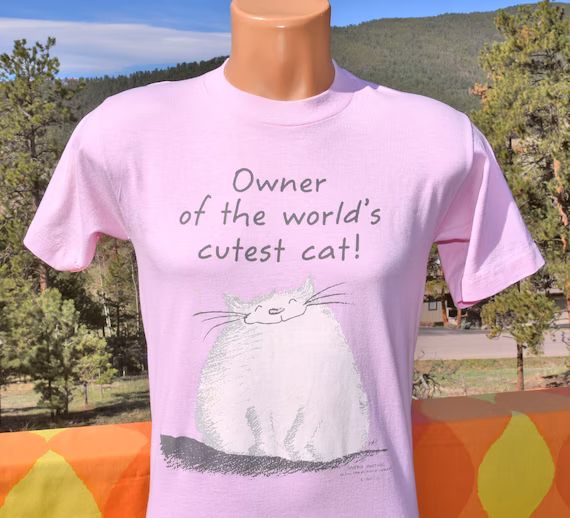 vintage 80s tee CUTEST CAT owner worlds Medium Small funny animal | Etsy (US)
