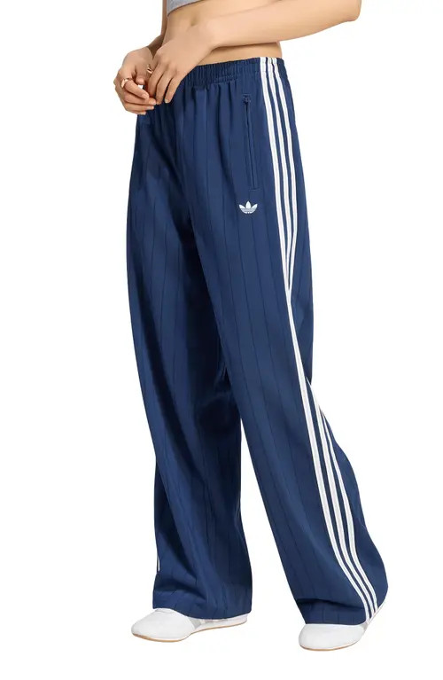 adidas Originals Pinstripe Wide Leg Track Pants in Night Indigo/white/grey Two at Nordstrom, Size Medium | Nordstrom