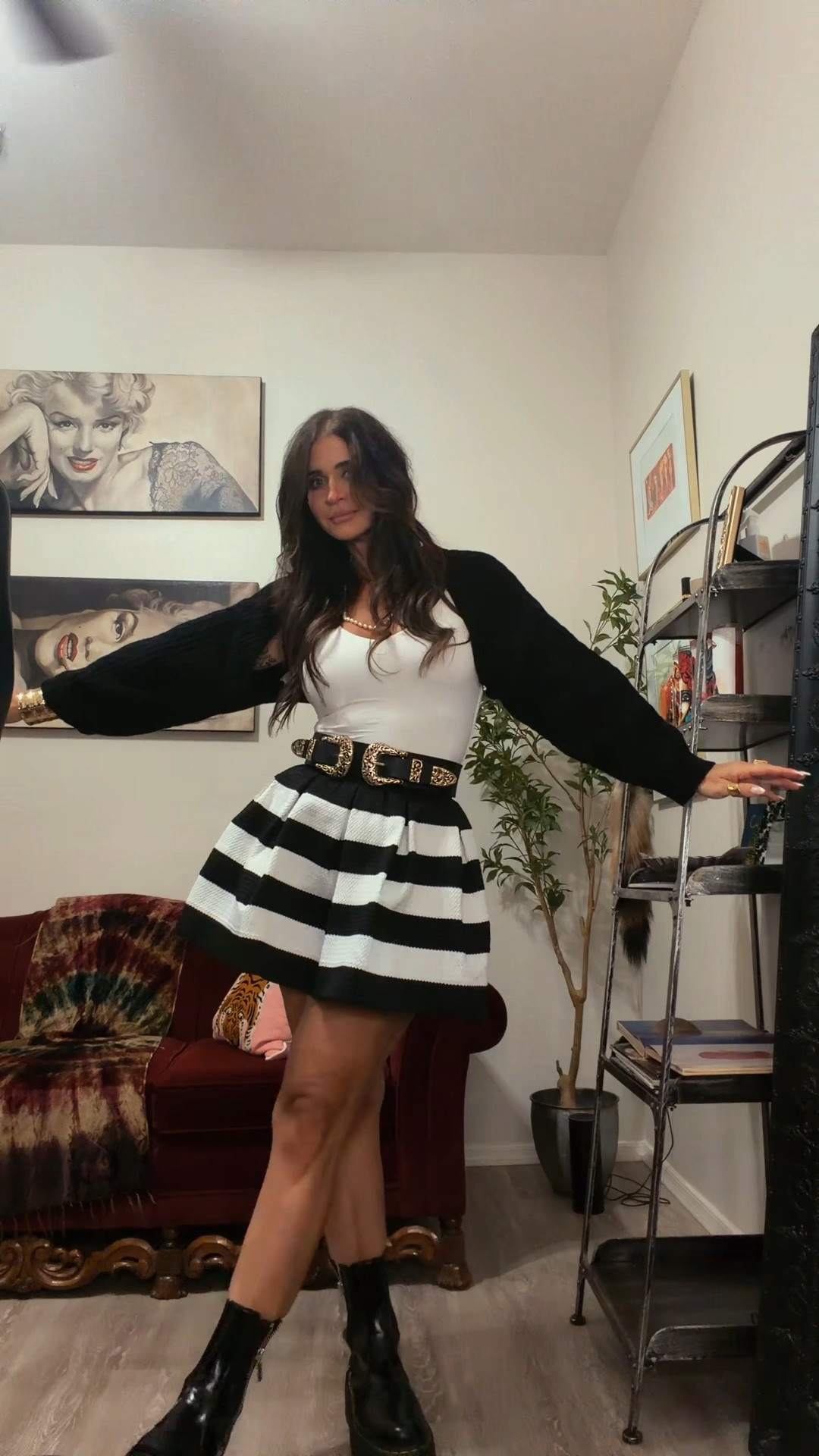 Women’s outfit
Striped skirt
Women’s bolero sweater
Women’s bodysuit
Dupe bodysuit
Doc marten boots

#LTKootd #LTKSaleAlert