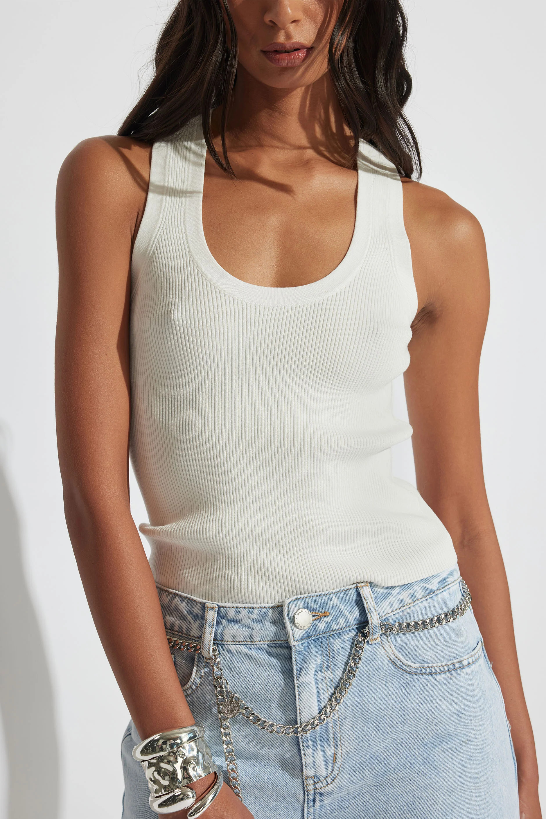 Mia Racer Back Knit Tank - Ivory | DECJUBA