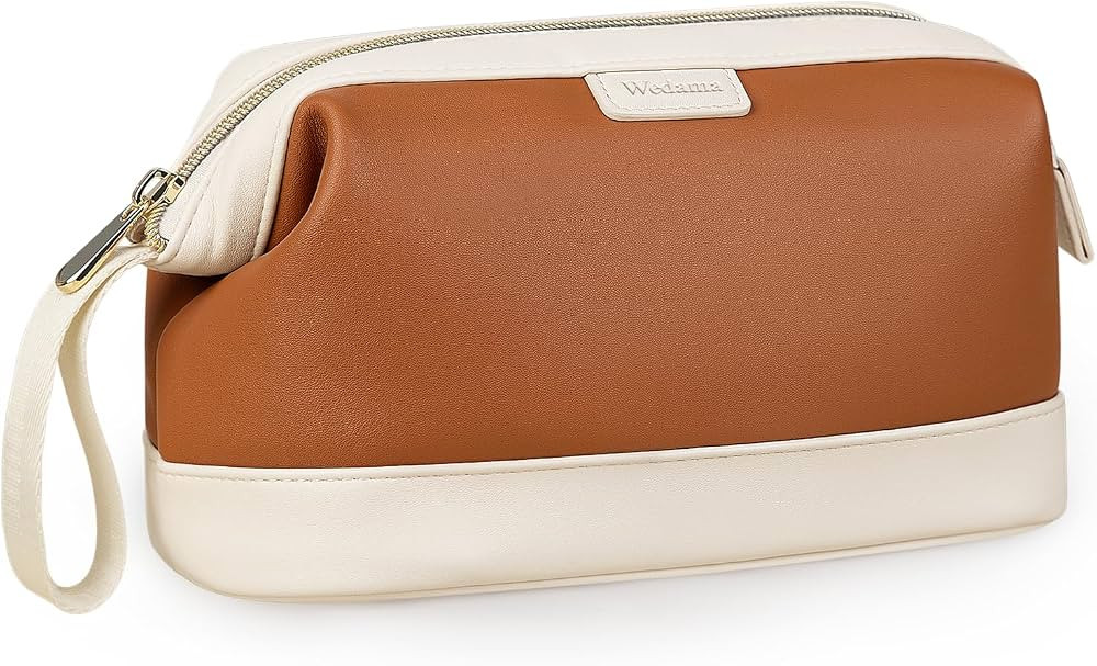 Wedama Makeup Bag Gift for Women, PU Leather Cosmetic Bag Wide Open Make up Organizer Bag, Large ... | Amazon (US)