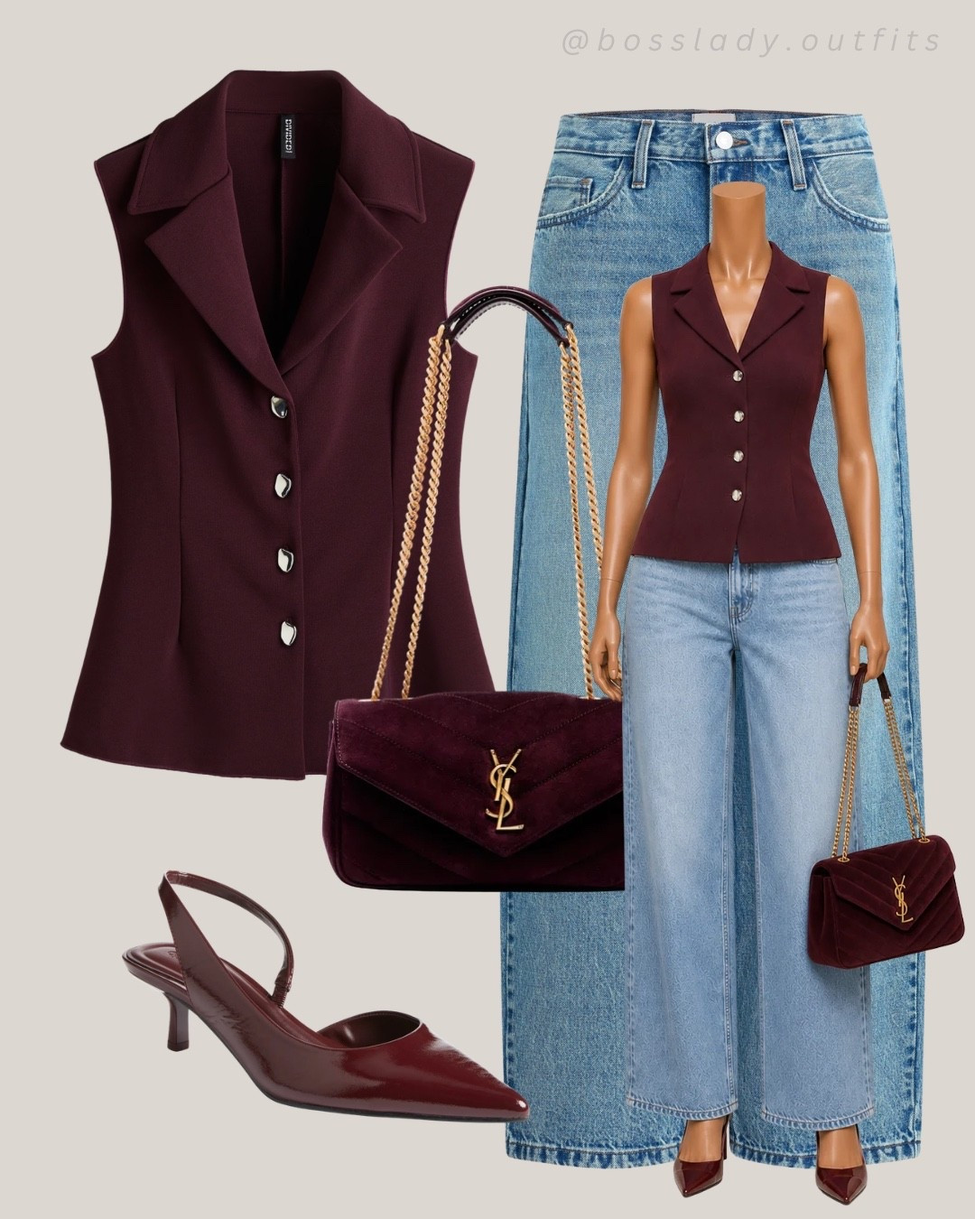 Fall's favorite color just walked in

Tags: burgundy outfit, wide leg jeans outfit, sleeveless blazer outfit, fall outfit inspo, burgundy heels, slingback heels, wine color outfit, office to dinner outfit, fall transition outfit, jeans and heels outfit

#LTKstyletip #LTKbag #LTKshoes