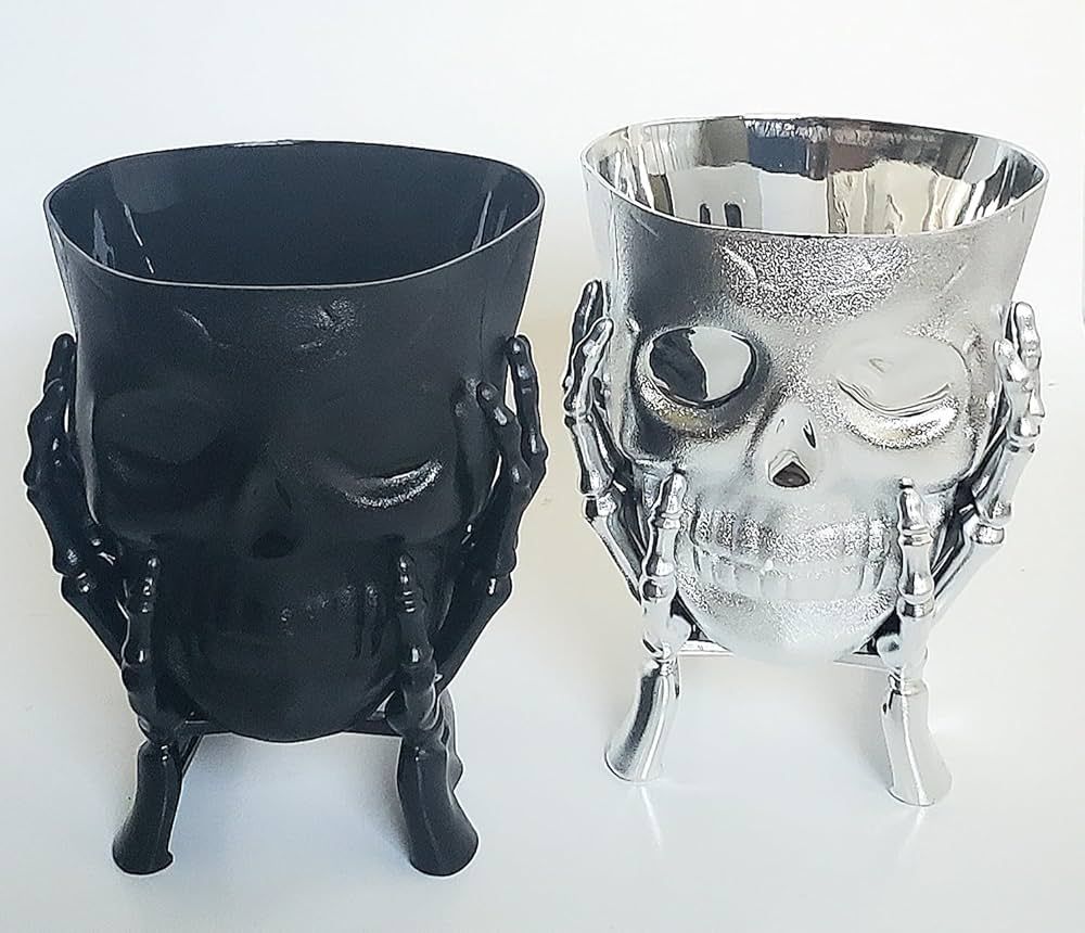 Halloween Snack Bowls Skull in Hands, Set of 2 (One Black & One Silver), 7 x 5 Inches. | Amazon (US)