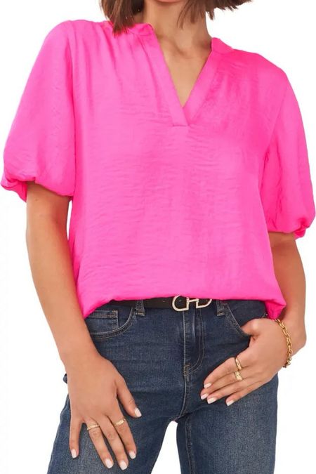 I’m loving this satin top and the color. It also comes in yellow and orange. It would look good with a white pair of pants, shorts or skirt. It’s also on sale for $54. 

#LTKStyleTip #LTKSaleAlert #LTKOver40