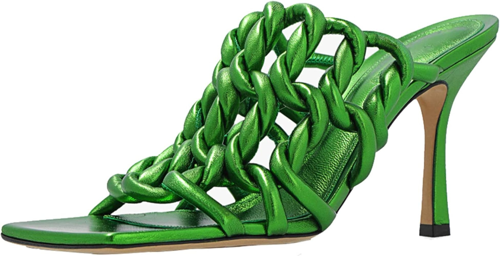 Goolita Metallic Braided Sandals For Women Open Toe Stiletto Mule Heels Sexy Backless Party Heele... | Amazon (US)