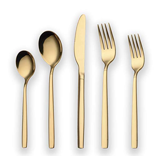 Berglander 20 Piece Titanium Gold Plated Stainless Steel Flatware Set, 20 Pieces Golden Silverware Set, Gold Cutlery Sets, Service for 4 (Shiny Gold) | Amazon (CA)