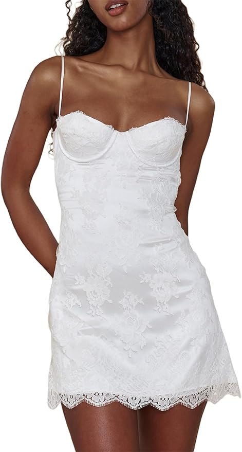 VnimVinter Graduation White Lace Mini Dress for Women Cute A-Line Ruffle Flowy Short Dress Colleg... | Amazon (US)