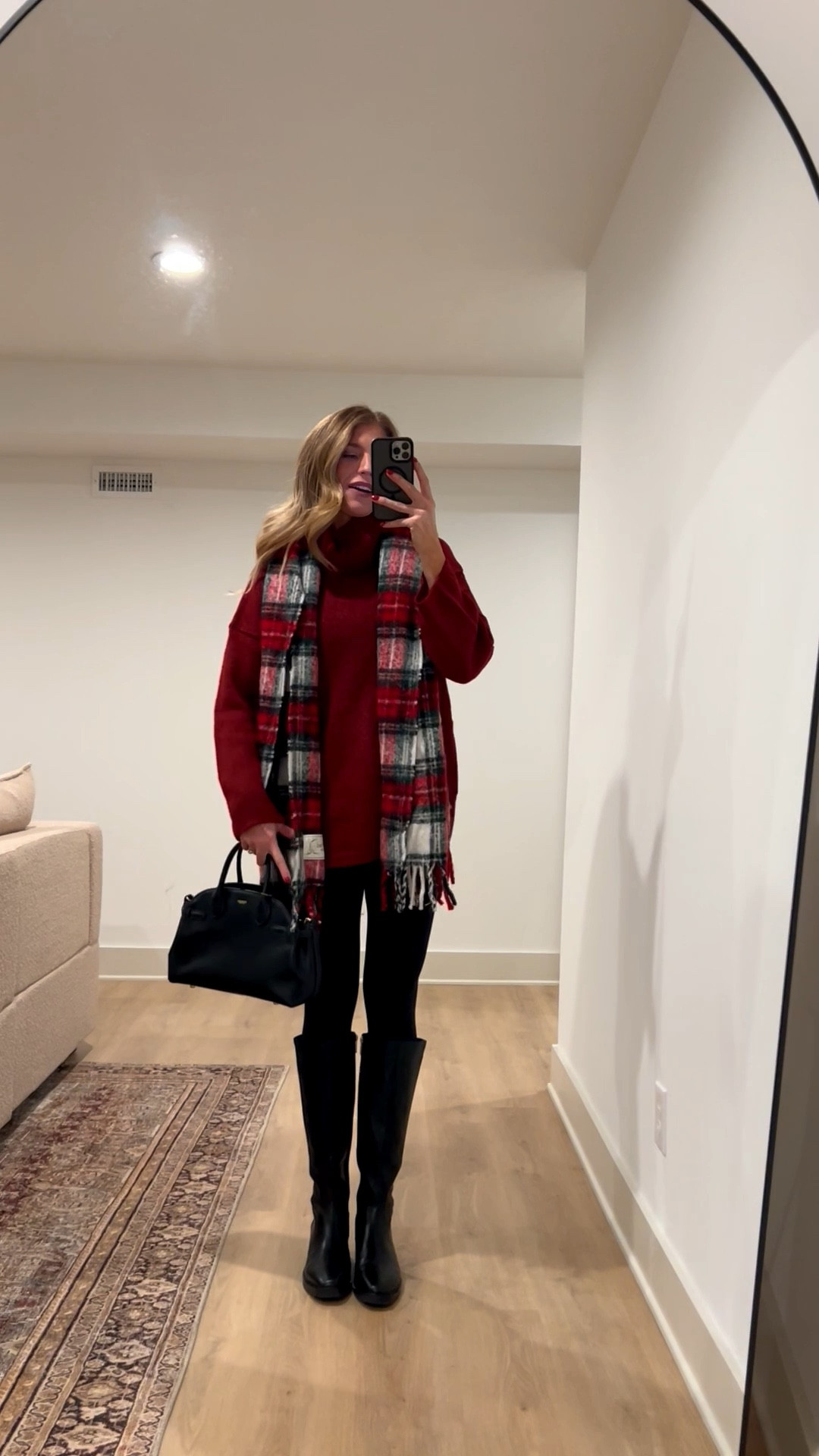 Ways to wear waterproof riding boots during the holidays. 
They also come in a brown suede version that is waterproof too.  Super comfy and practical. Run tts. I’m a true 10.5 and that size doesn’t really exist so I got an 11
Sizing for everything: 
All tops run TTS.  Wearing my usual medium
The “tights” im wearing are actually FLEECE LINED LEGGINGS that come in TALLS!! Wearing L/XL for bump Very stretchy and long enough!
Size medium tall in coat to layer thick sweaters under 
Size small in fur coat.
Sized down to 4 in skirt (would be a 2 without a bump)
Small tall in red plaid dress. 
Skinny jeans run tts and SUPER stretchy.  Longs available
Tried to link as many similar lower cost options to as many pieces as I could find (under the similar section)

Leather boots, winter boots, black leather boots, holiday outfits, tall girl friendly, bump friendly, New York Outfits, Nordstrom 

#LTKHoliday #LTKSeasonal #LTKTall