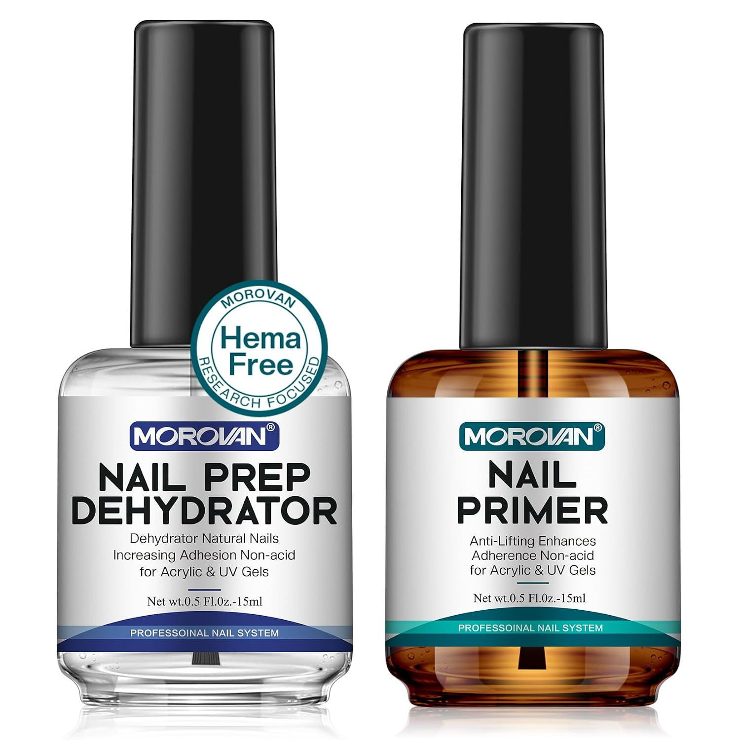 Morovan Professional Natural Nail Prep Dehydrate and Acid-Free Primer, Dehydrator for Acrylic and Gel Nail Polish, Non Acid Primer for UV Gels Fast Dry Superior Bonding Agent Gift Box Set | Amazon (US)