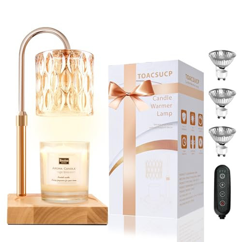 Candle Warmer Lamp with 3 Bulbs, Adjustable Height Dimmable Candle Warmer with Timer, Candle Lamp with Charming Gift Box Ribbon,Birthday Gifts for Women Mom, House Warming Gifts New Home Decor | Amazon (US)