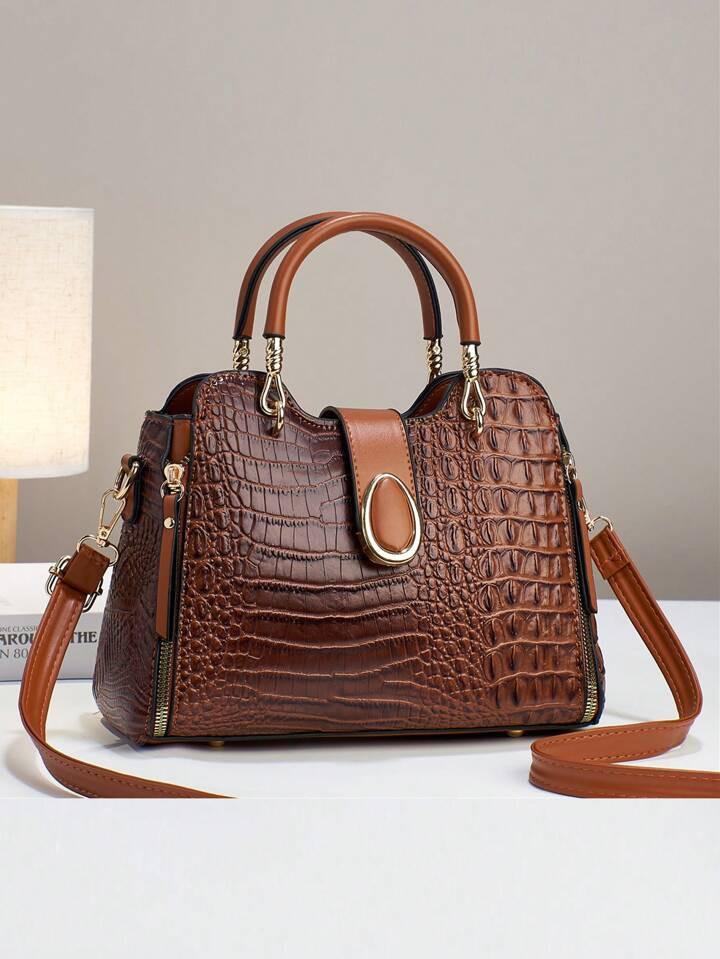Fashionable And Personalized Crocodile Pattern Soft Leather Bag For Middle-Aged And Young Women, ... | SHEIN
