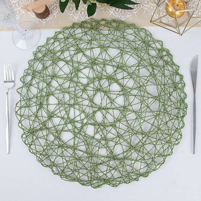 Efavormart 6 Pack 15" Olive Green Metallic String Round Placemats for Wedding Events Birthday Par... | Amazon (US)