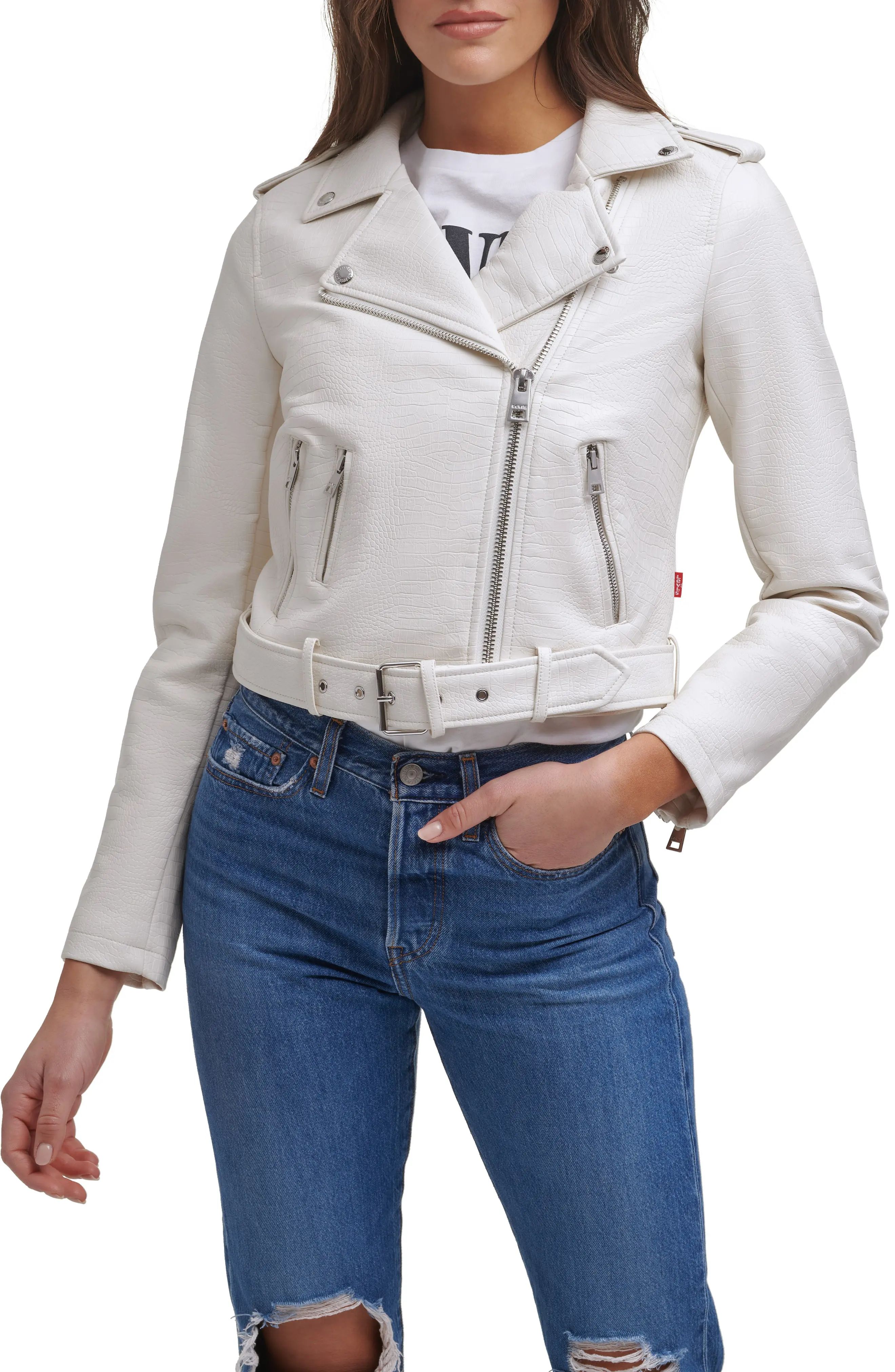 Women's Levi's Faux Leather Fashion Belted Moto Jacket, Size X-Large - White | Nordstrom